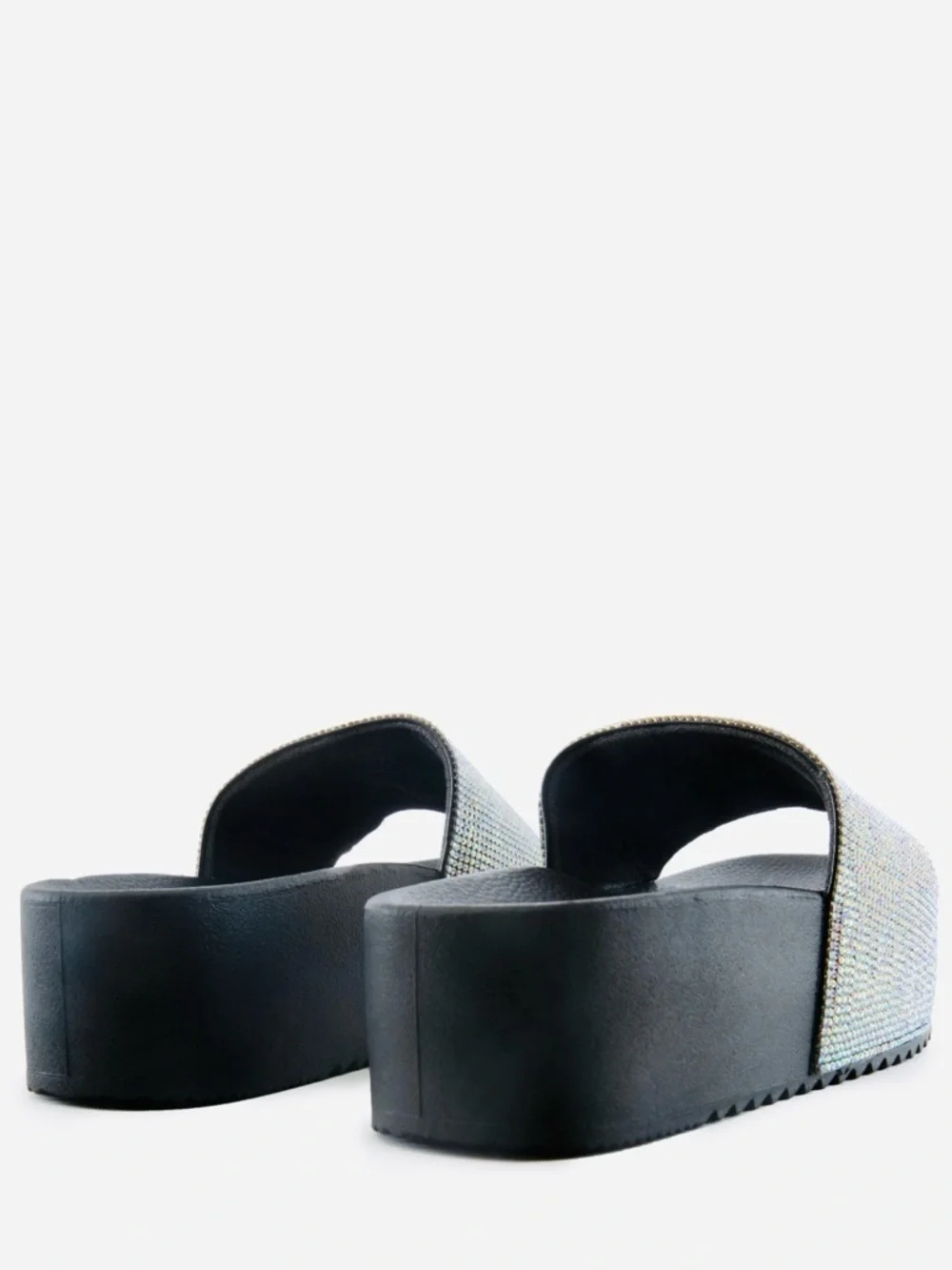 LILIANA ISSY-1 Black Holographic Rhinestone Platform Sandals